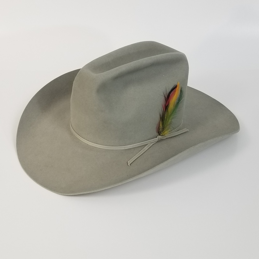 Wrangler Cowboy Hat Mens 7 3/8 Gray XXX Beaver Felt Miller Bros Western Feather